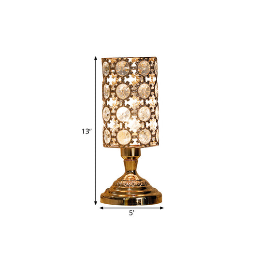 Viola - Modernism 1 Bulb Table Light With Crystal-Encrusted Shade Gold Tapered/Cylinder Reading Lamp