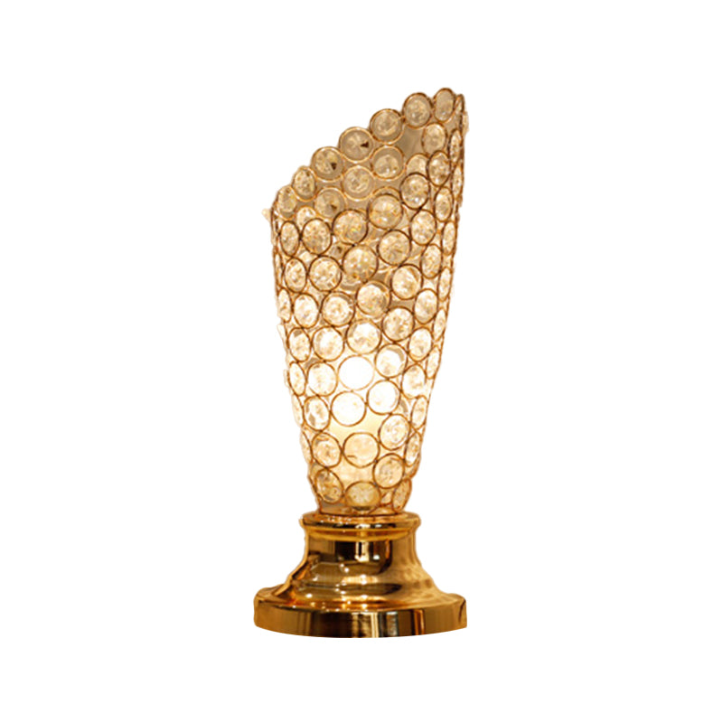 Viola - Modernism 1 Bulb Table Light With Crystal-Encrusted Shade Gold Tapered/Cylinder Reading Lamp