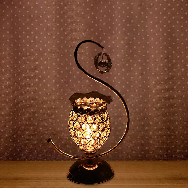 Nunki - Floral Crystal Embedded Gold Table Lamp With Warm/Blue/Purple Light