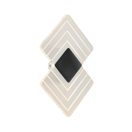 Modern Led Acrylic Wall Lamp: Textured Silver/Black Rhombus Sconce Light With Remote Control