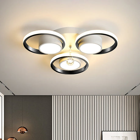 Modern Led White Acrylic Flush Ceiling Light With Crystal Orb - Remote Control Dimming 20.5/25.5
