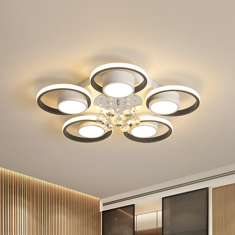 Modern Led White Acrylic Flush Ceiling Light With Crystal Orb - Remote Control Dimming