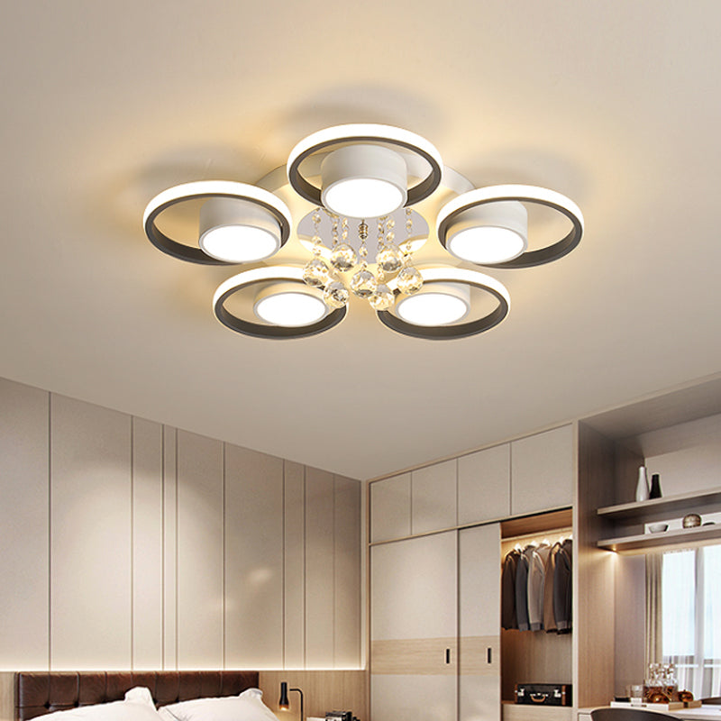Modern Led White Acrylic Flush Ceiling Light With Crystal Orb - Remote Control Dimming