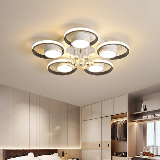 Modern Led White Acrylic Flush Ceiling Light With Crystal Orb - Remote Control Dimming