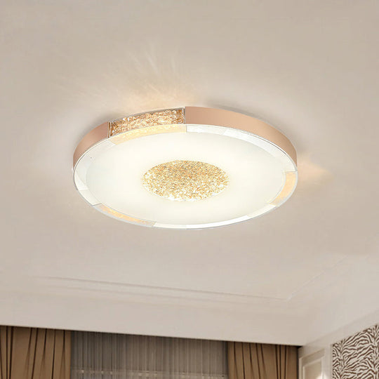Contemporary Led Flush Mount Ceiling Light In Black/Gold Finish With Bevel Cut Crystals -