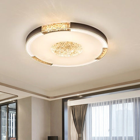 Contemporary Led Flush Mount Ceiling Light In Black/Gold Finish With Bevel Cut Crystals - White/Warm