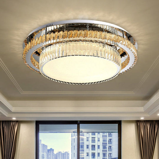 Modern Beveled Glass Crystal Led Drum Ceiling Lamp - 19.5’/23.5’ Wide Chrome Flushmount