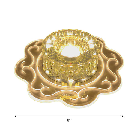 Crystal Glass Modern Drum Ceiling Light With Led Flush Mount For Balcony In Warm/Multi/Red