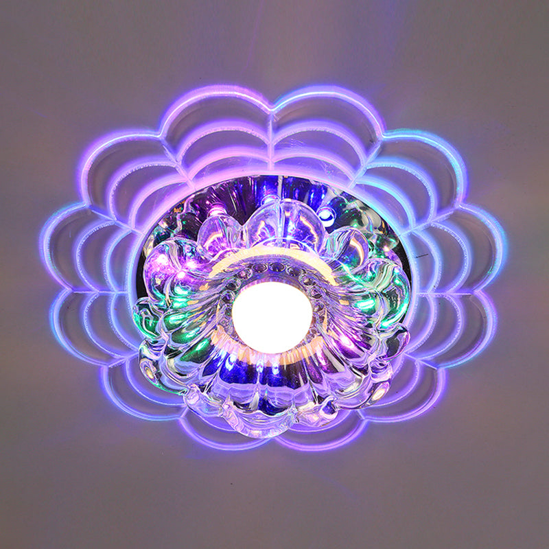 Contemporary Led Flush Mount Crystal Glass Ceiling Fixture - Stainless - Steel Warm/White/Multi