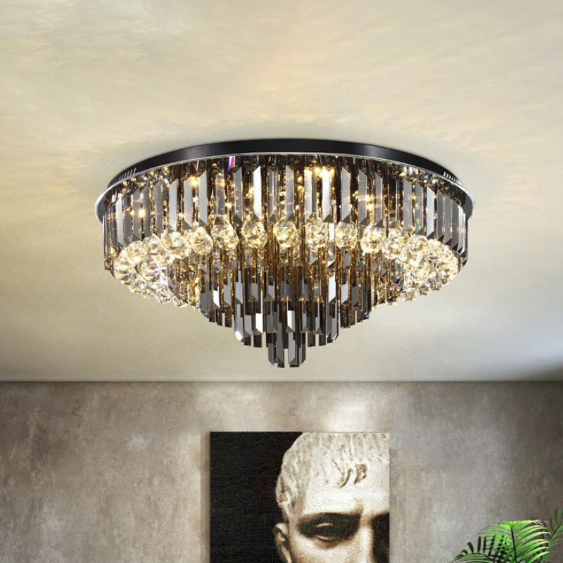 Modern Led Flushmount With Crystal Prisms Shade Stainless-Steel Tapered Ceiling Lighting - 23.5/31.5