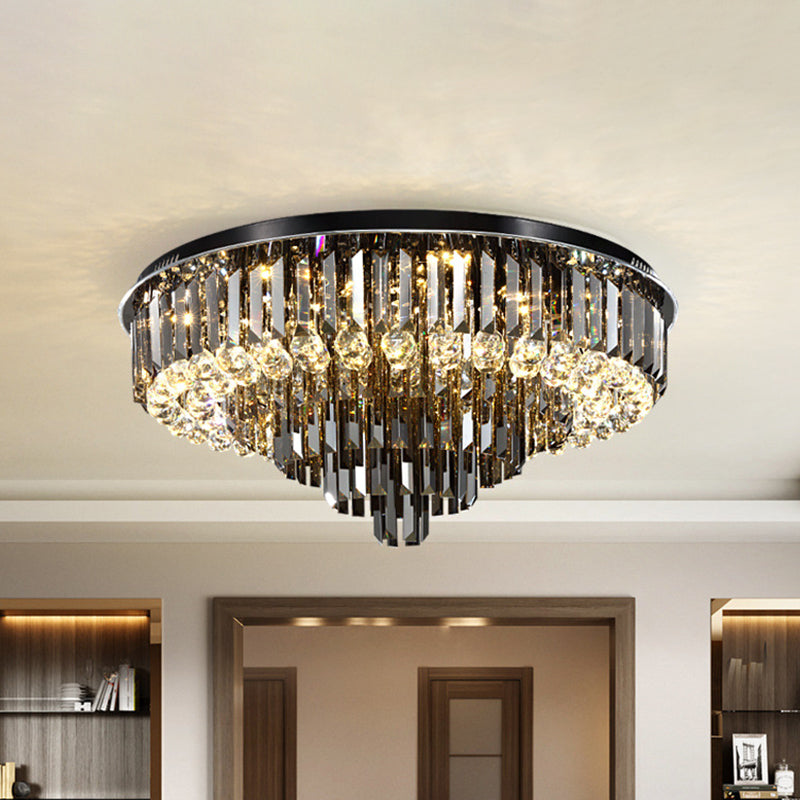 Modern Led Flushmount With Crystal Prisms Shade Stainless - Steel Tapered Ceiling Lighting -