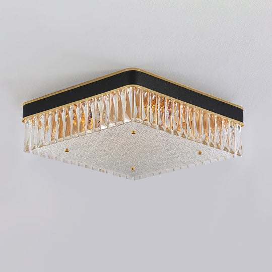Modern Black Crystal Square Led Flush Mount Ceiling Light For Parlor