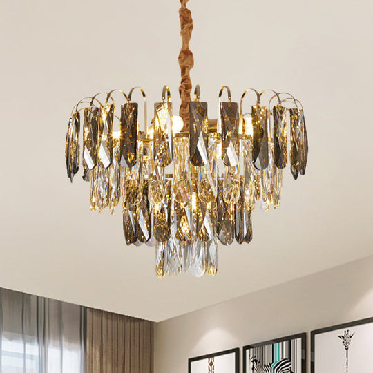 Contemporary Gold Chandelier with Clear Rectangle Cut Crystals 5 Lights Clear