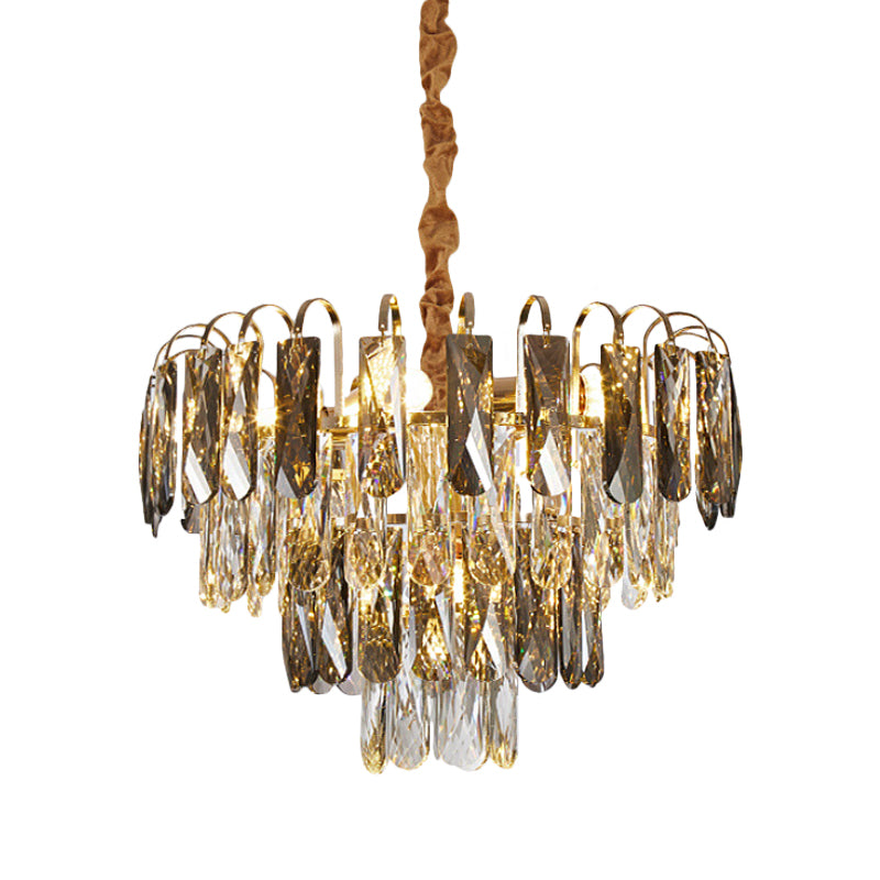 Contemporary Gold Chandelier with Clear Rectangle Cut Crystals 5 Lights Clear