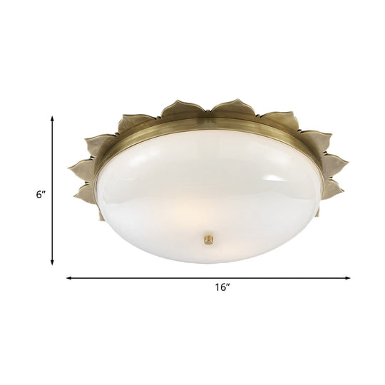 Colonial Gold Opal Glass Ceiling Light With Bowl Shape - 3 Heads Flush Mount For Bedroom