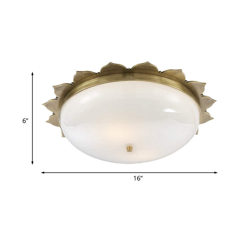 Colonial Gold Opal Glass Ceiling Light With Bowl Shape - 3 Heads Flush Mount For Bedroom