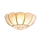 Ivory Glass Scallop Ceiling Fixture With Crystal Ball - Colonial 4/6 Bulbs Bedroom Flush Mount