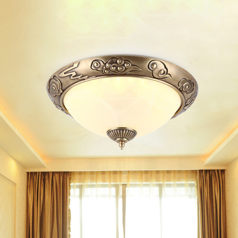 Brass Led Colonial Dome Ceiling Light In Opal Glass 12/16 For Bedroom / 12