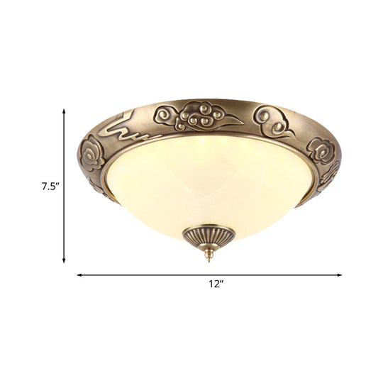 Brass Led Colonial Dome Ceiling Light In Opal Glass 12/16 For Bedroom