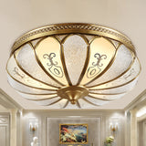 Lotus Frosted Glass Flush Mount Ceiling Light Fixture - Colonial Design Gold Finish 3/4/5 Heads