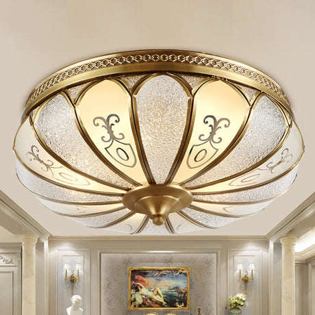 Lotus Frosted Glass Flush Mount Ceiling Light Fixture - Colonial Design Gold Finish 3/4/5 Heads