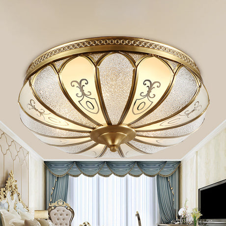 Lotus Frosted Glass Flush Mount Ceiling Light Fixture - Colonial Design Gold Finish 3/4/5 Heads