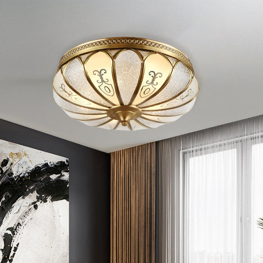 Lotus Frosted Glass Flush Mount Ceiling Light Fixture - Colonial Design Gold Finish 3/4/5 Heads