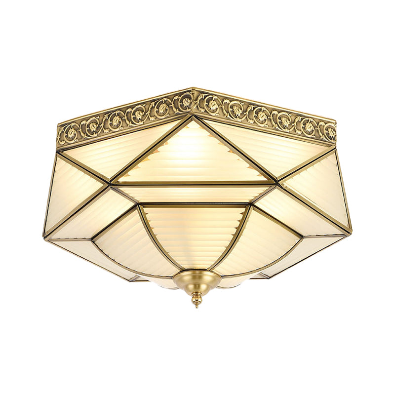 Colonial Prismatic Glass Ceiling Mounted Flushmount With 4 Gold Lights
