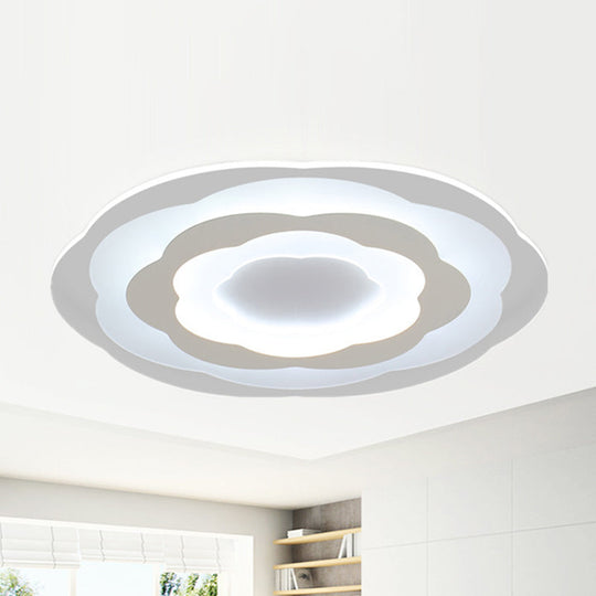 Ultrathin Layered Flower Ceiling Light - Modern Acrylic - White Led Flush Mount Lighting For