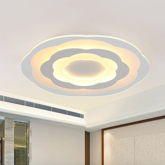 Ultrathin Layered Flower Ceiling Light - Modern Acrylic - White Led Flush Mount Lighting For