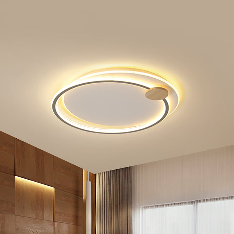 Minimalist Dual Circle Led Ceiling Light In Black/Grey For Warm/White Lighting - 16.5’/20.5’
