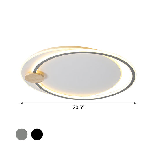 Minimalist Dual Circle Led Ceiling Light In Black/Grey For Warm/White Lighting - 16.5/20.5 Wide