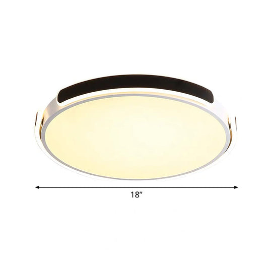 Nordic Led Flush Mount Round Ceiling Light - Black/White With Riveted Straps 14/18/21.5’ Warm/White