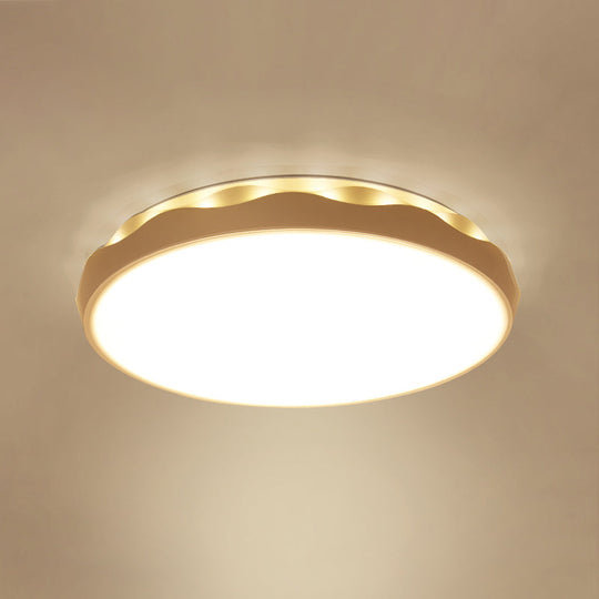 Minimalist Iron Ceiling Light 17’/21’ Dia Flush Mount White Rounded Design Led Scalloped Edge