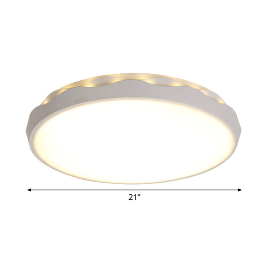 Minimalist Iron Ceiling Light 17’/21’ Dia Flush Mount White Rounded Design Led Scalloped Edge