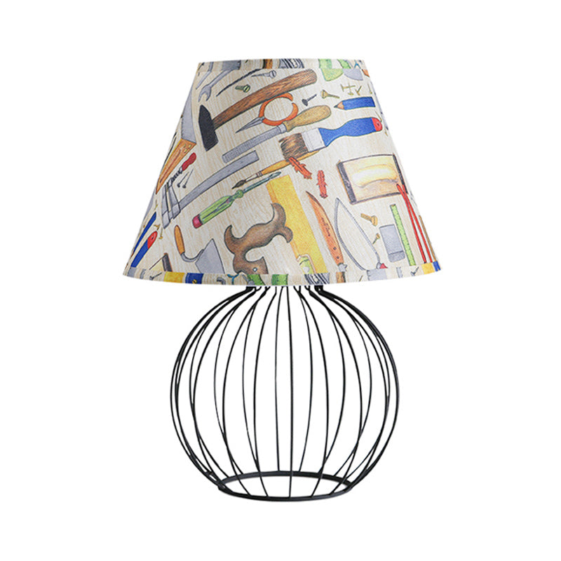 Vintage Fabric Black Nightstand Light With Orb Cage Base - Elegant Desk Lighting For Living Room And