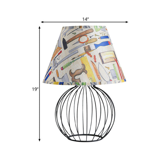 Vintage Fabric Black Nightstand Light With Orb Cage Base - Elegant Desk Lighting For Living Room And