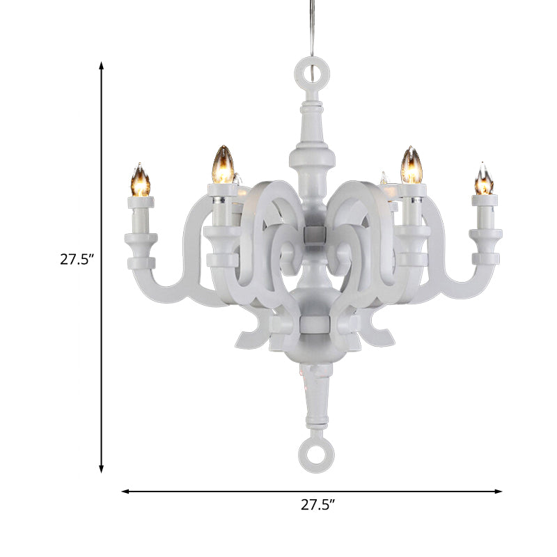 Wooden Candlestick Chandelier - Traditional 6-Head Pendant Light For Living Room Ceiling White
