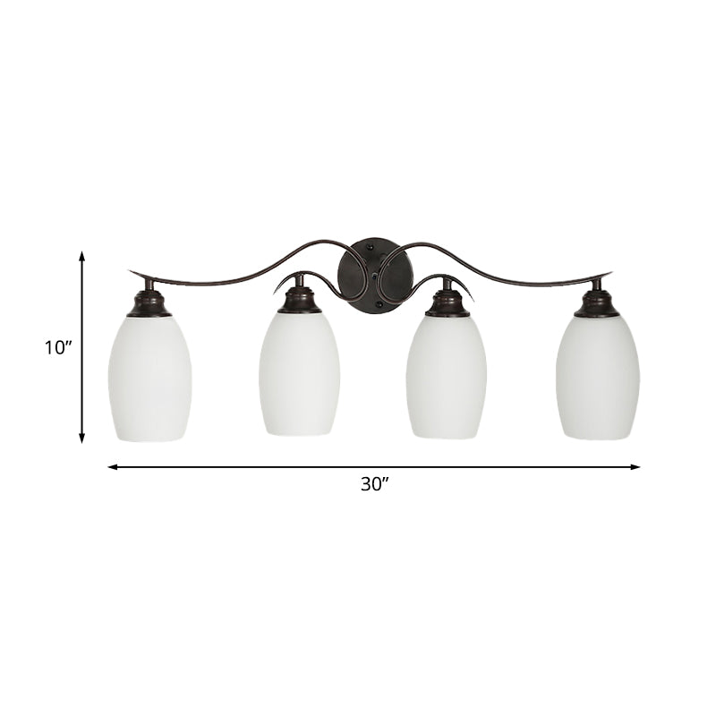 Traditional Milk Glass Vanity Sconce In Black - 3/4 Lights For Bathroom