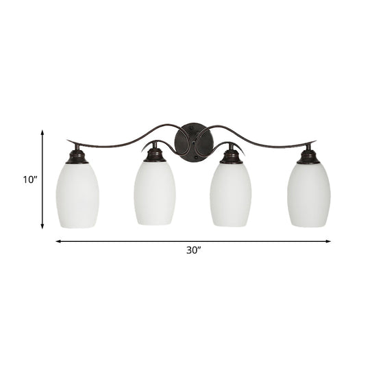 Traditional Milk Glass Vanity Sconce In Black - 3/4 Lights For Bathroom
