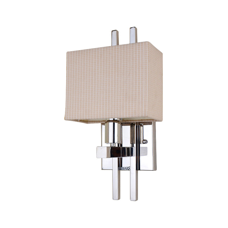 Modern Led Fabric Sconce Light: Rectangle Wall Mounted Beige Lighting For Bedroom