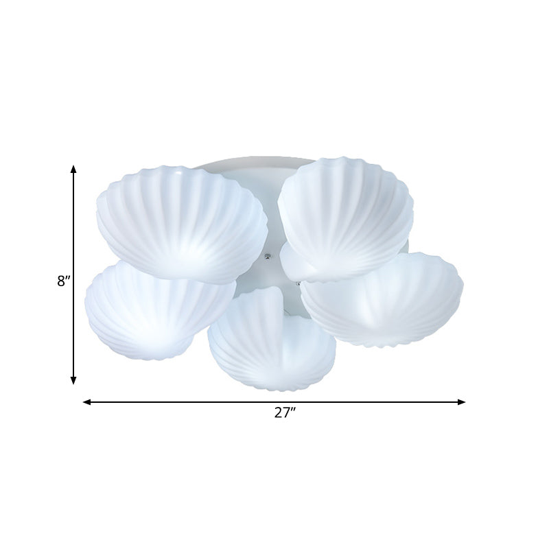 Modern Semi - Mount 5 - Light Ceiling Lamp With Frosted White Glass And Shell Scallop Design