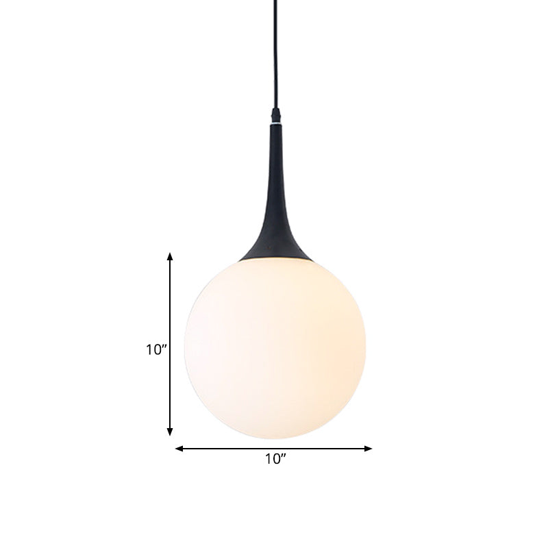 Modern Opal Glass Raindrop Pendant Lamp | 6’/10’ Dia 1 Bulb Black Dining Table Hanging Light