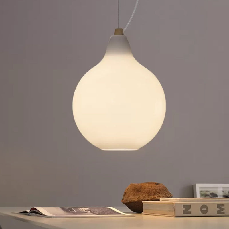 Frosted White Glass Dinette Pendant Light With Wood Top