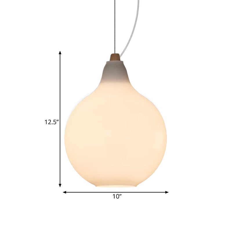 Frosted White Glass Ceiling Pendant With Wood Top - Bellied Dinette Suspension Light Simplicity