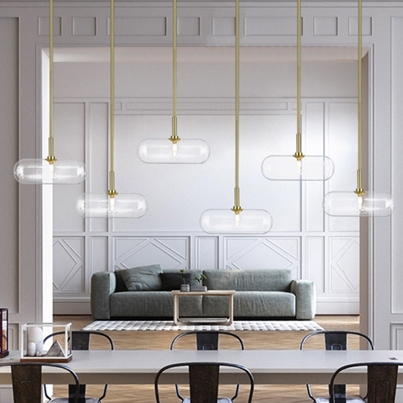 Minimalist Glass Pendant Light In Gold – Single-Bulb Suspension Fixture