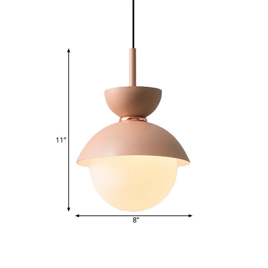 Macaron 1-Light Pink Bowl Pendant Lighting With Frosted Glass Diffuser - Stylish Iron Hanging Lamp