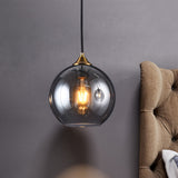 Retro Smoke Grey Glass Dome Shade Pendant Light Fixture Suspended Brass Lighting Gray