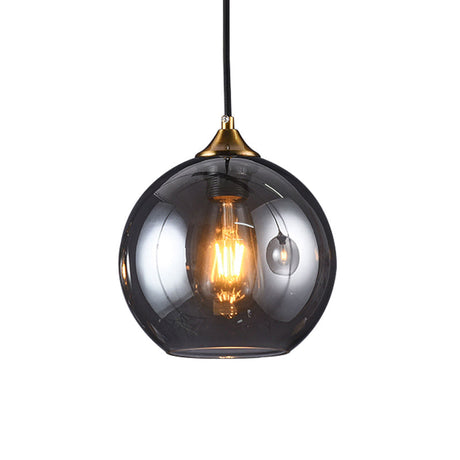 Retro Smoke Grey Glass Dome Shade Pendant Light Fixture Suspended Brass Lighting
