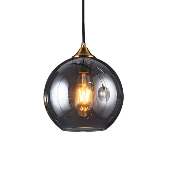 Retro Smoke Grey Glass Dome Shade Pendant Light Fixture Suspended Brass Lighting